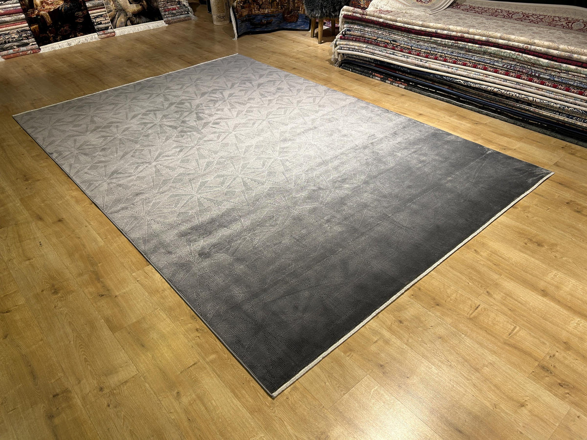 7x10 ft Dark Gray Bamboo Rug, Geometric Striped Modern Area Rug