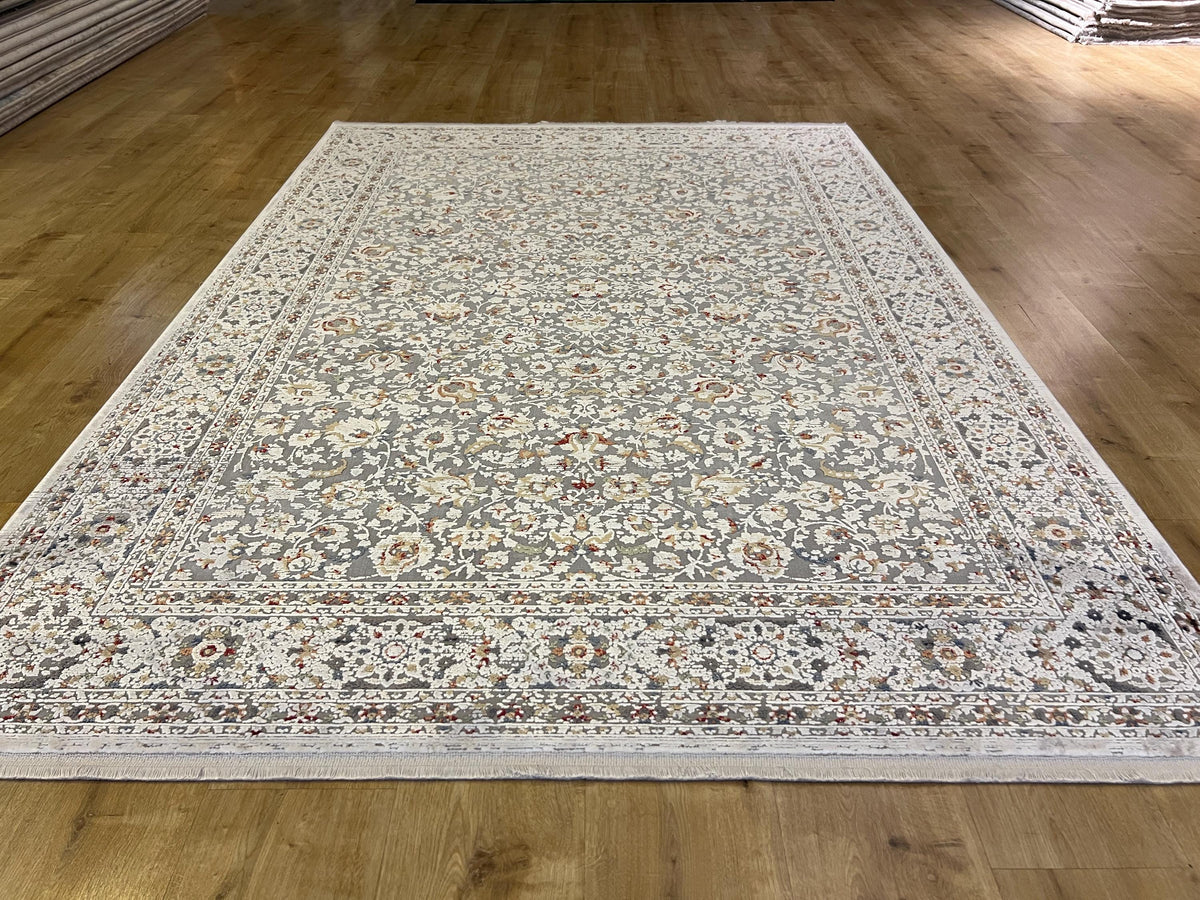 5x8 Gray Bamboo Rug, Floral Pattern Turkish Bamboo Carpet