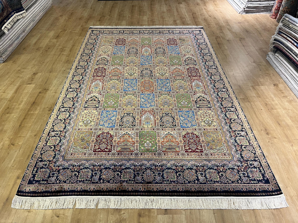 Dark Blue Silk Rug 7x10 ft, Traditional Oushak Style