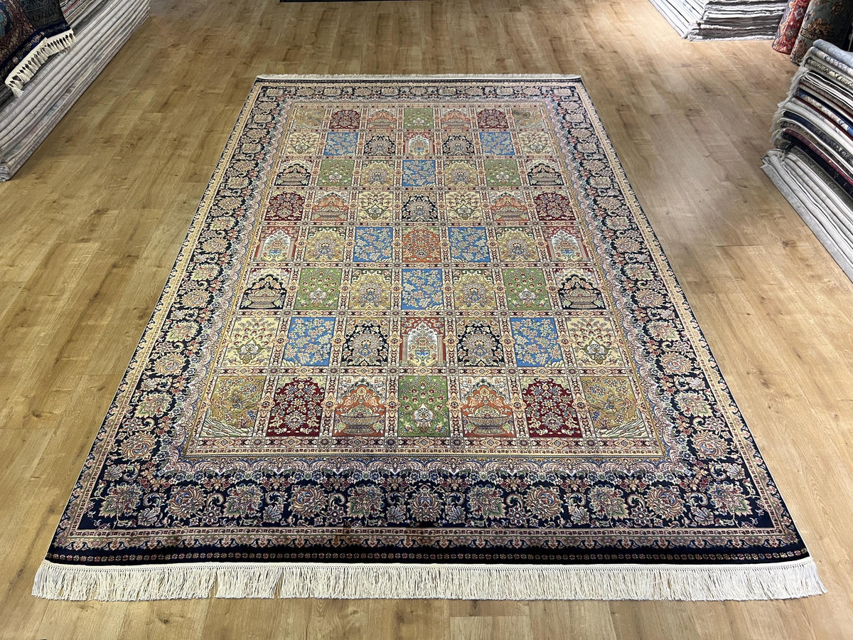 Dark Blue Silk Rug 7x10 ft, Traditional Oushak Style
