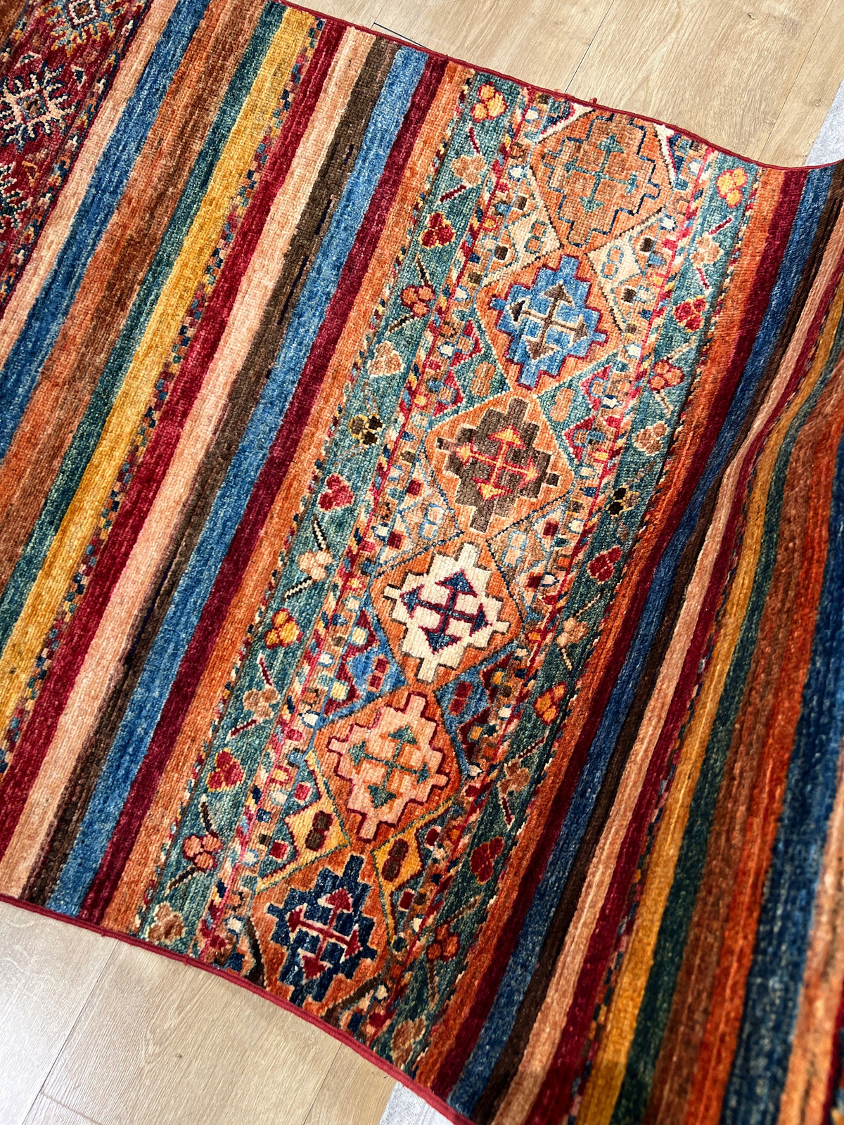 3x10 ft Colourful Ethnic Pattern Wool Rug, Traditional Anatolian Style Decor rug