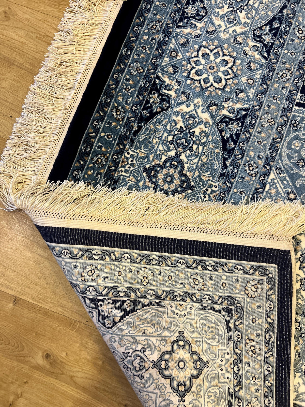 5x8 Silk Rug, Navy Blue White Medallion, Classic Turkish Style, Luxury Carpet