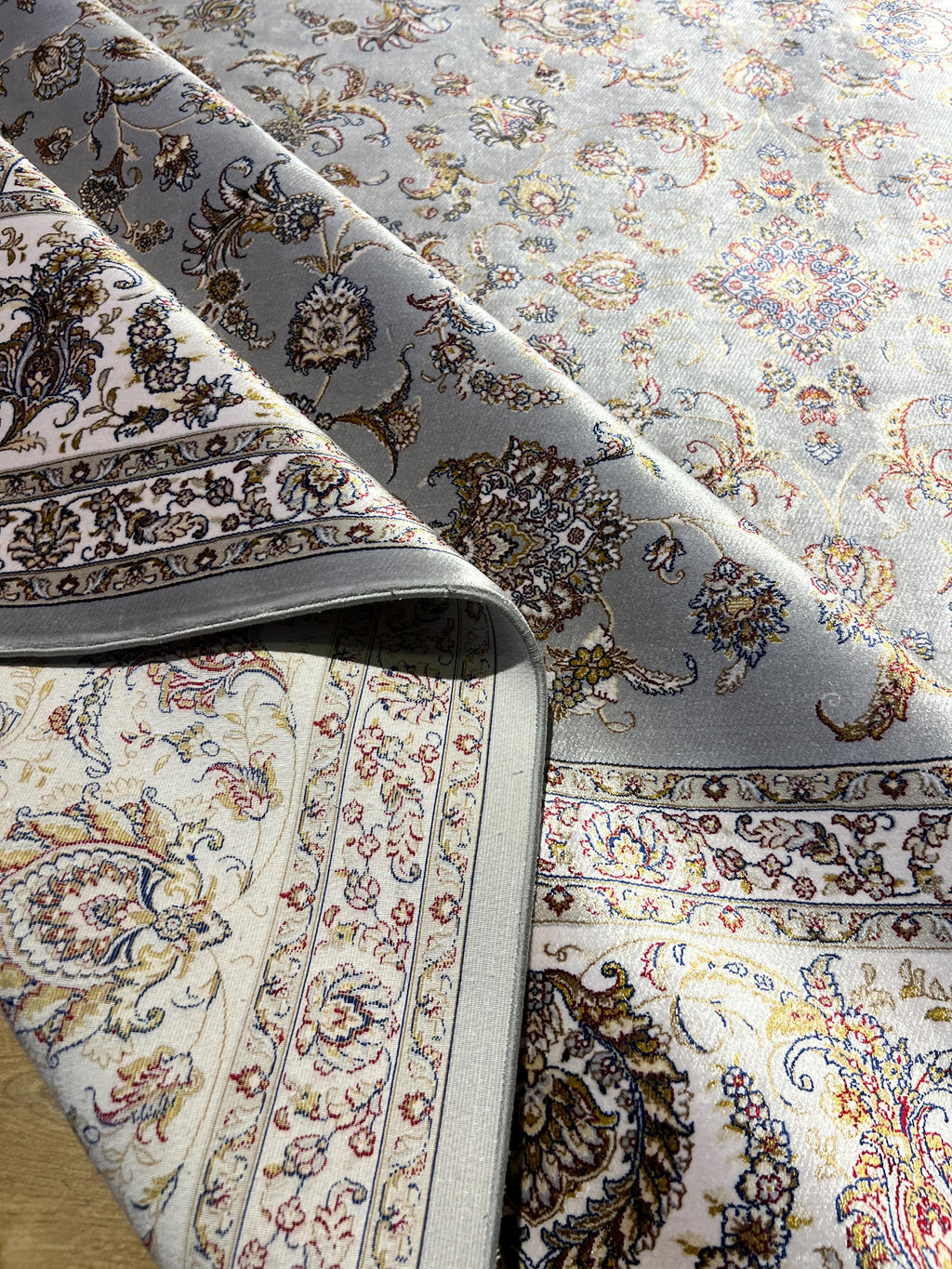 7x10 ft Gray Floral Silk Rug, Classic Turkish Silk Carpet, Luxury Home Decor
