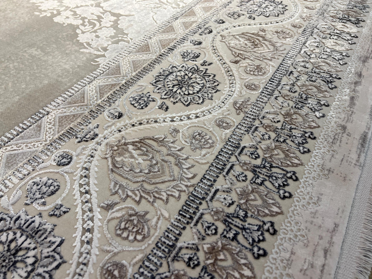 Gray Bamboo Rug, 10x13 ft, Large Classic Medallion Design Area Rug