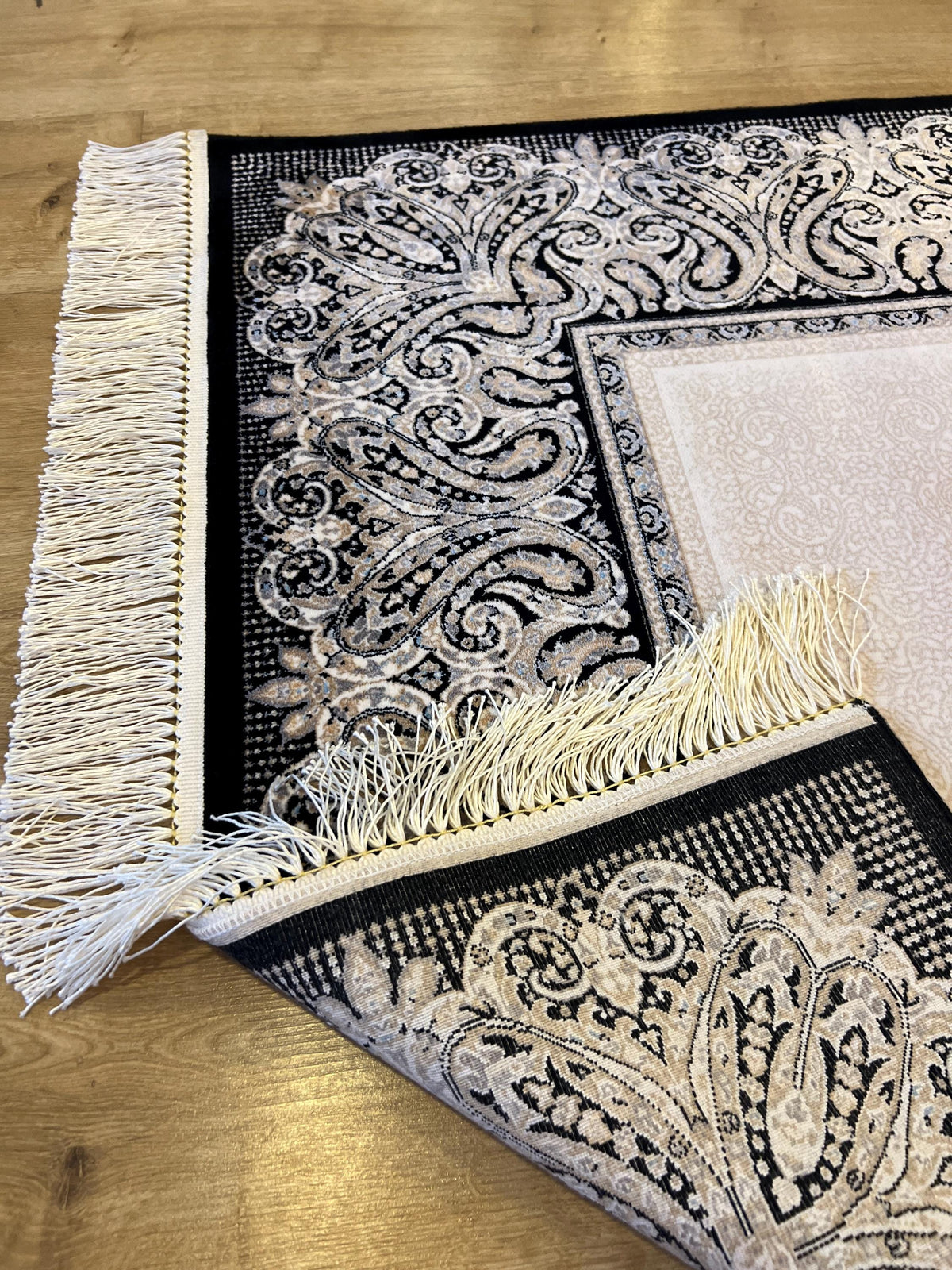 Black and Cream Silk Runner Rug, 3x10 ft, Classic Luxury Hallway Rug