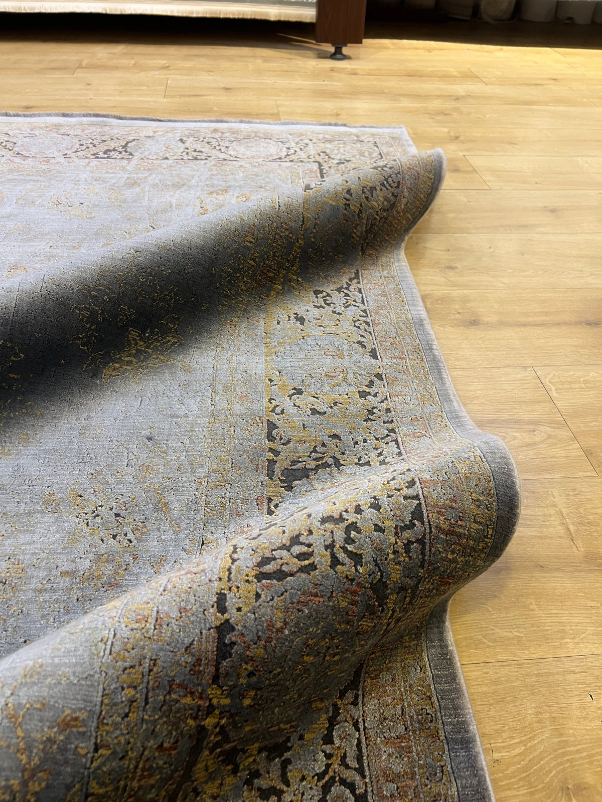 Gray Bamboo Silk Rug, Turkish Carpet, 5x8 ft, Living Room