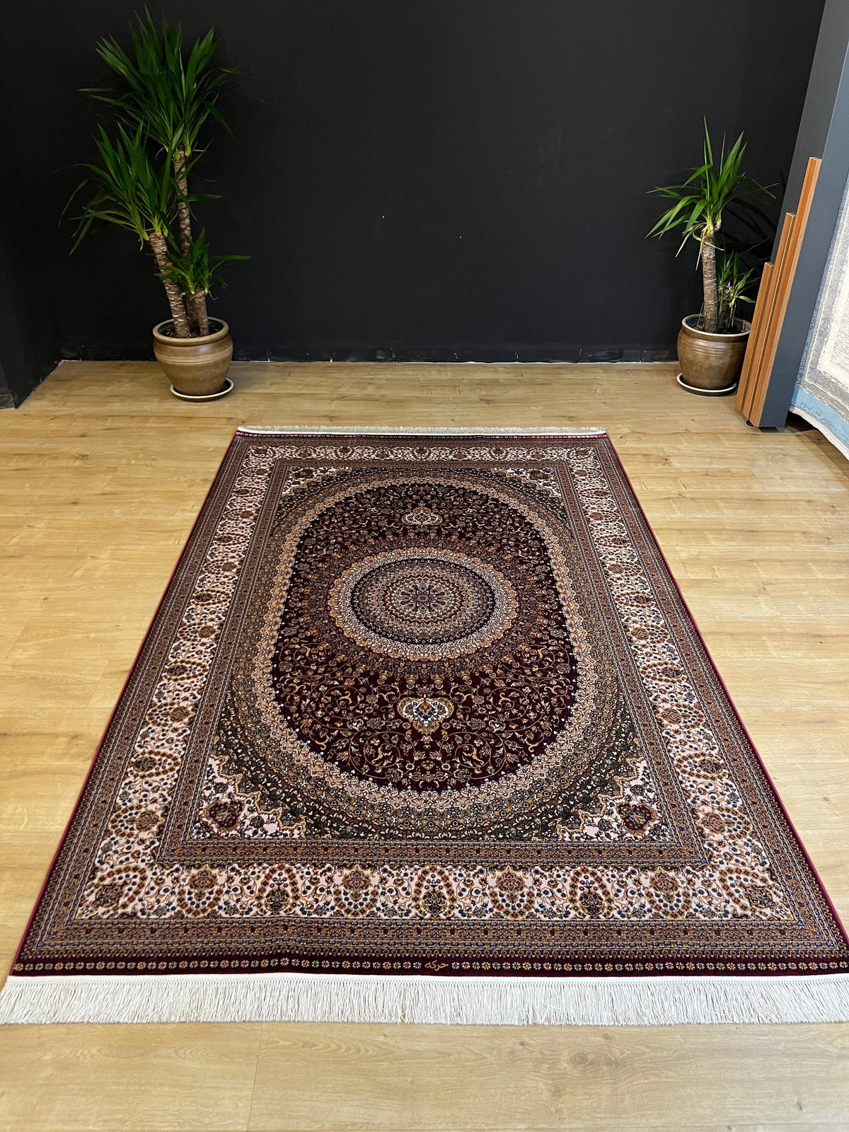 Red Beige Silk Rug, Turkish Carpet, Medallion Design 5x8 ft