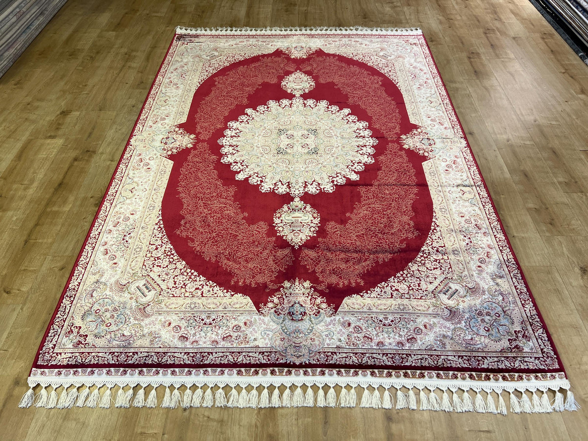 5x8 ft Red Silk Rug, Grand Gold Medallion, Classic Turkish Style, Luxury Carpet
