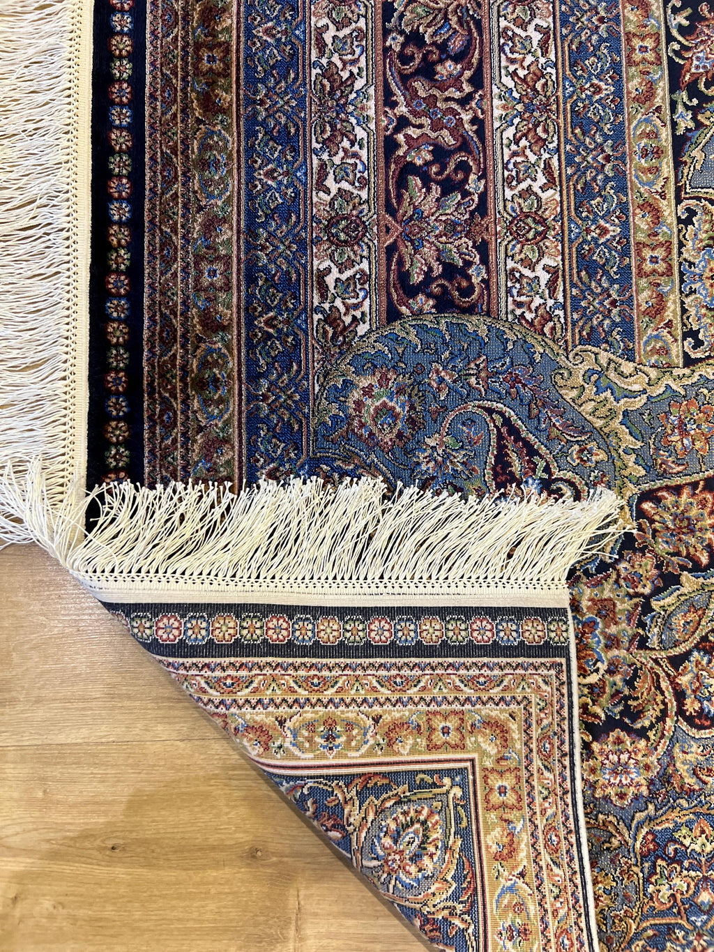 7x10 ft Dark Blue Silk Rug, Classic Medallion Design Silk Carpet, Luxury Home Decor