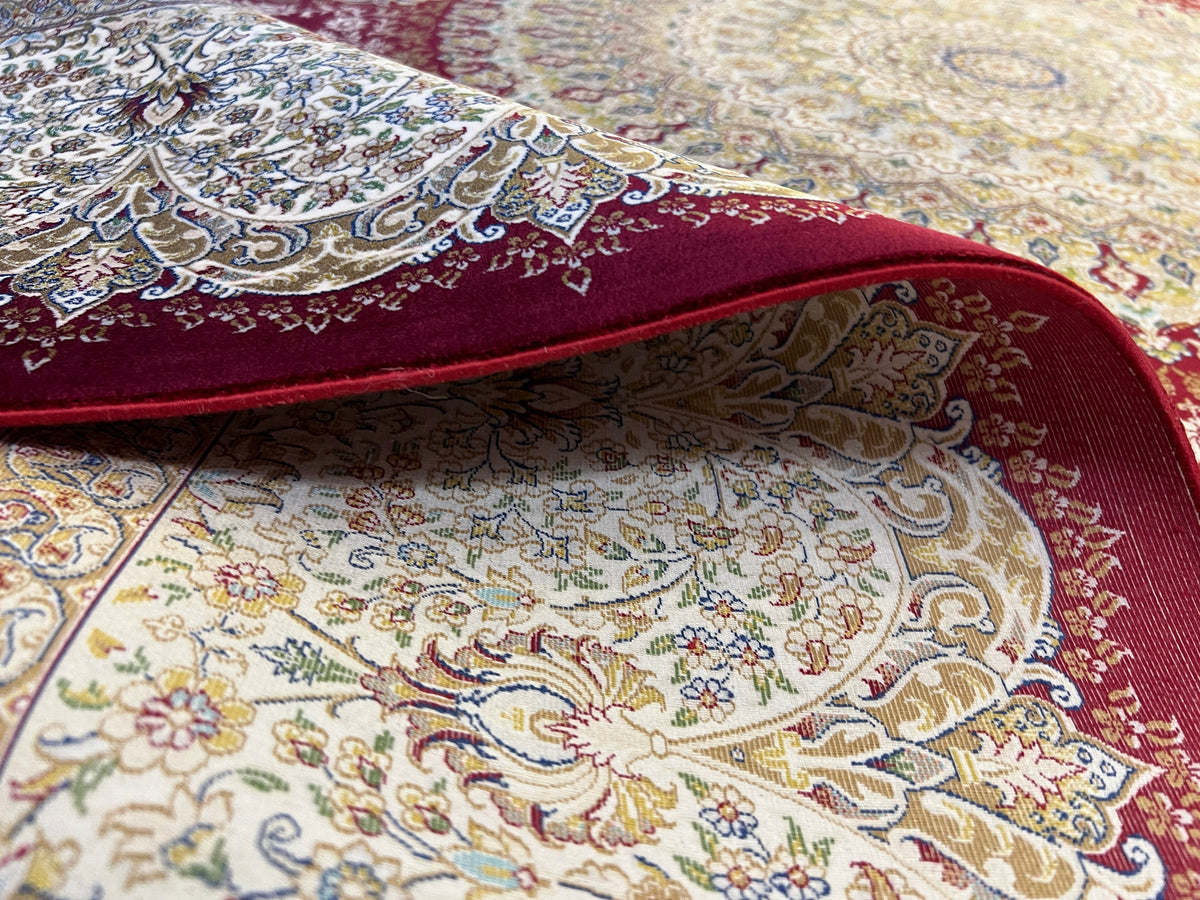 Red Modal Silk Palace Rug, Turkish Carpet 7x10