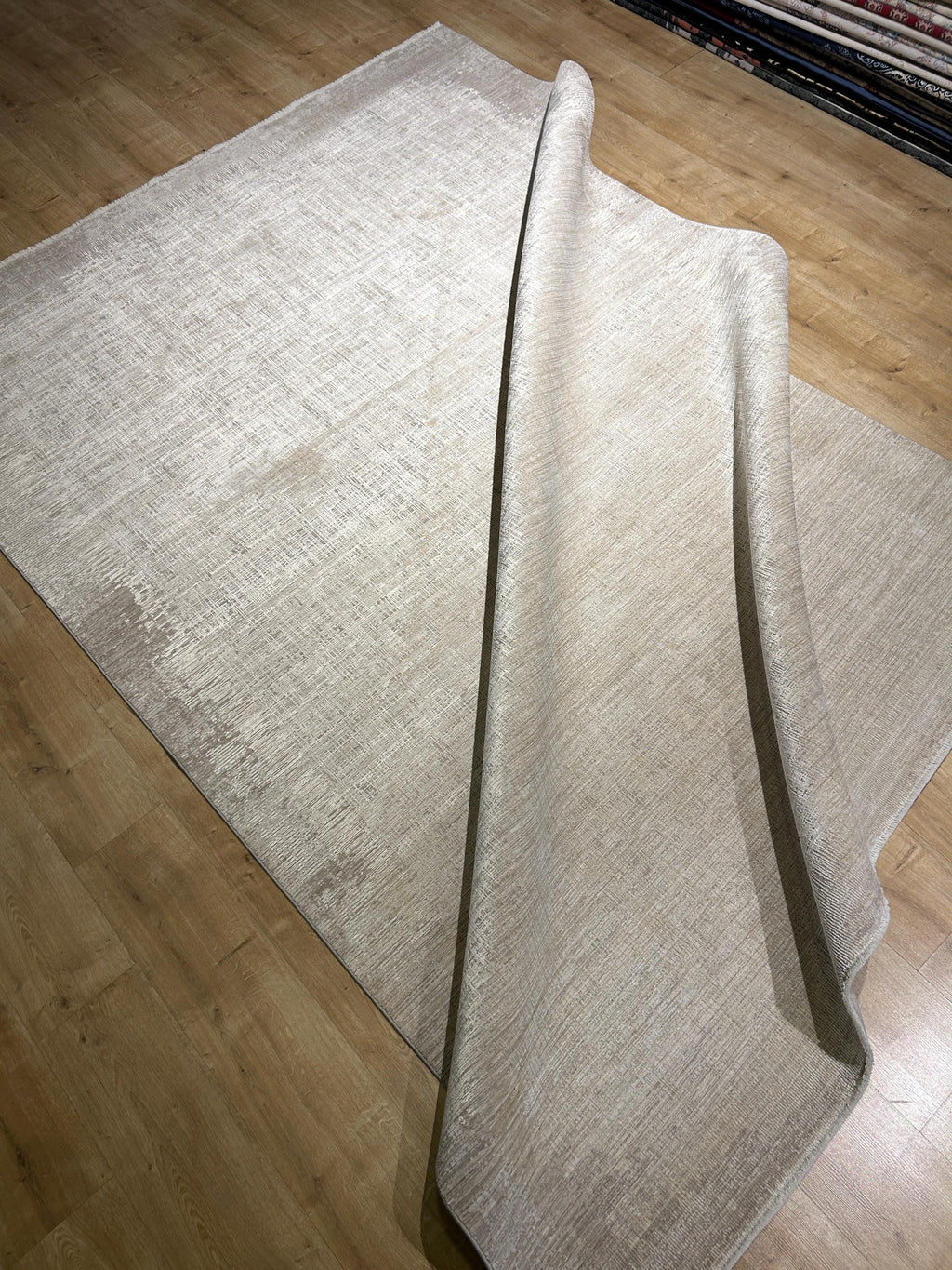 Beige Cream Bamboo Rug with Minimalist Modern Patterns