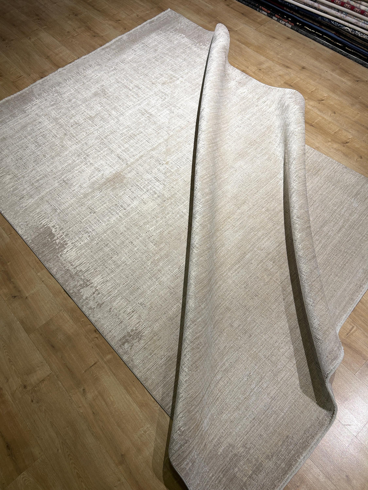 Beige Cream Bamboo Rug with Minimalist Modern Patterns