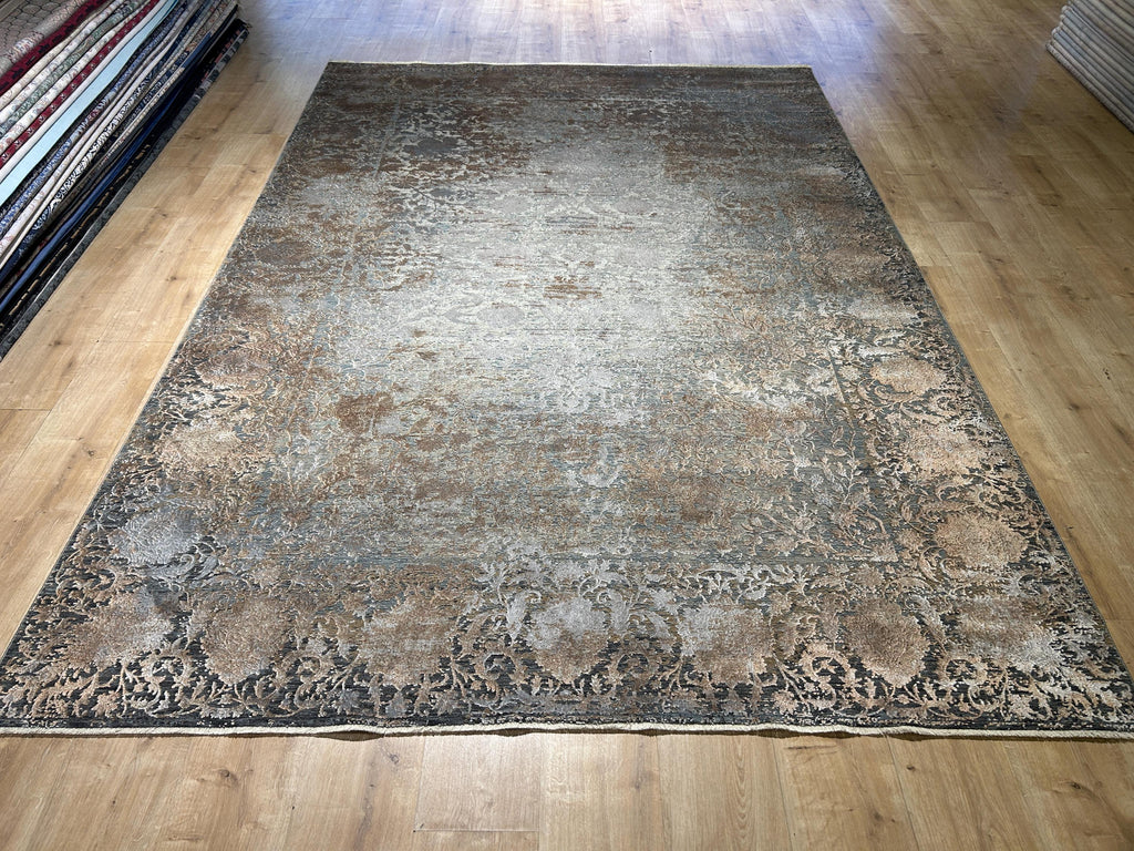 5x8 ft Brown Gray Bamboo Rug with Antique Distressed Design