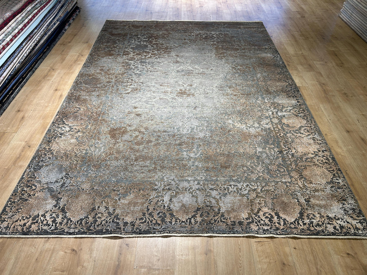 5x8 ft Brown Gray Bamboo Rug with Antique Distressed Design
