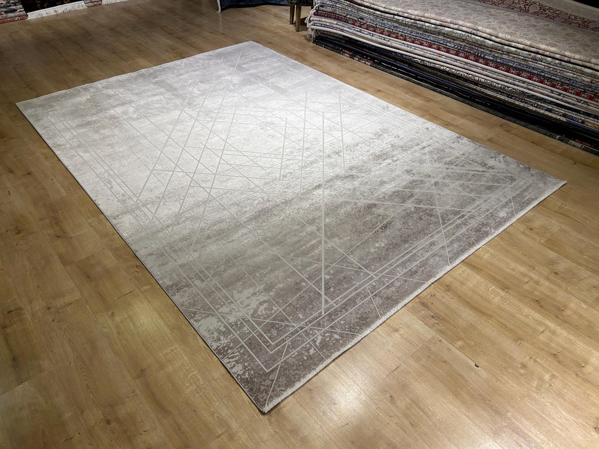 7x10 ft Gray Bamboo Rug, Geometric Striped Pattern, Abstract Modern Area Rug