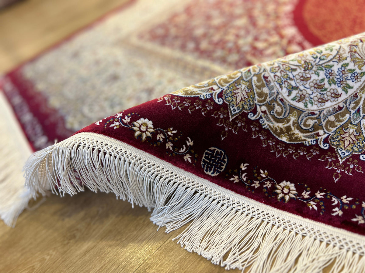 Red Modal Silk Palace Rug, Turkish Carpet 7x10