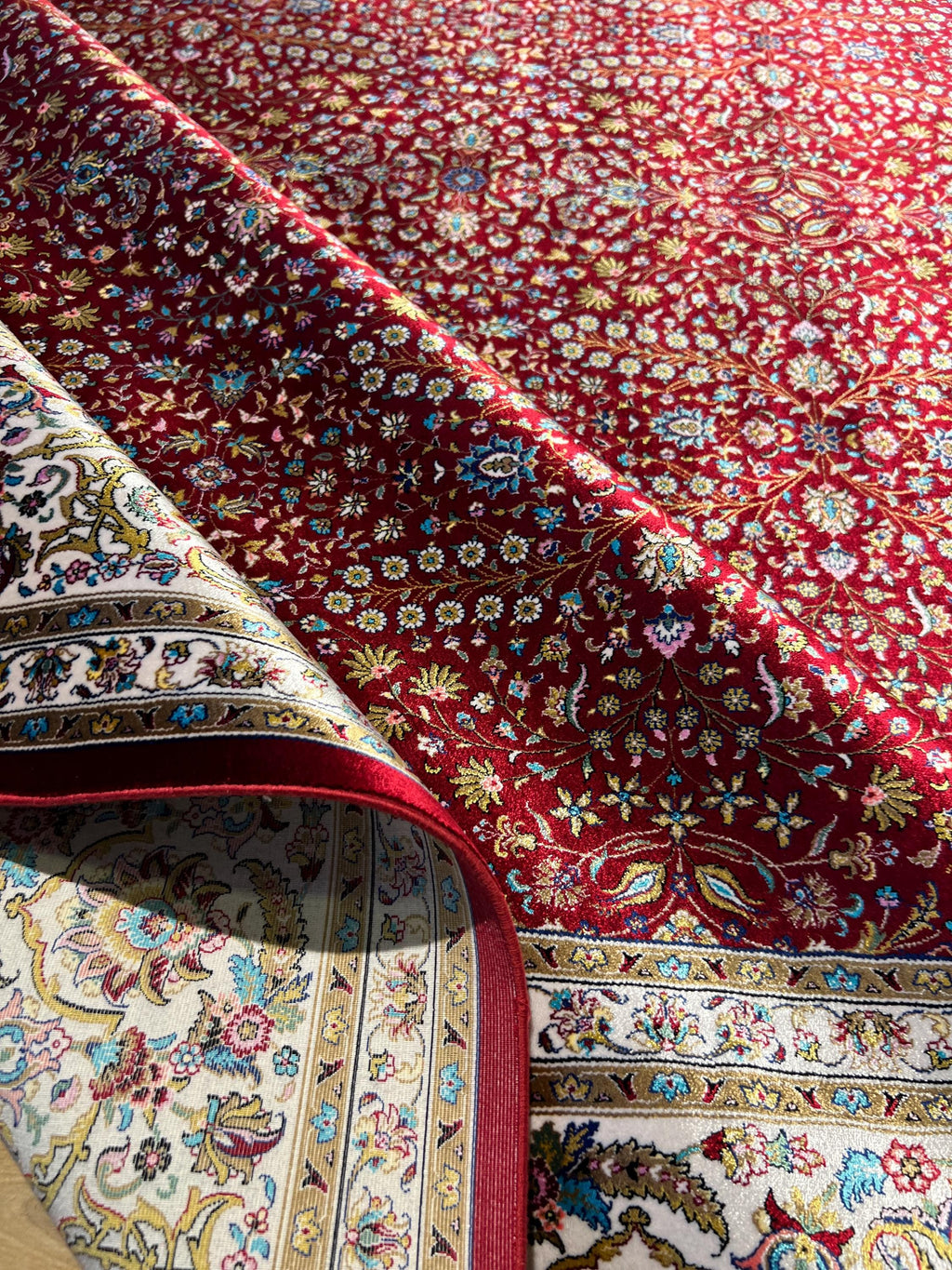 7x10 Red Floral Modal Silk Rug, Turkish Carpet