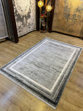 Gray Bamboo Rug, Bordered Modern Bamboo Carpet