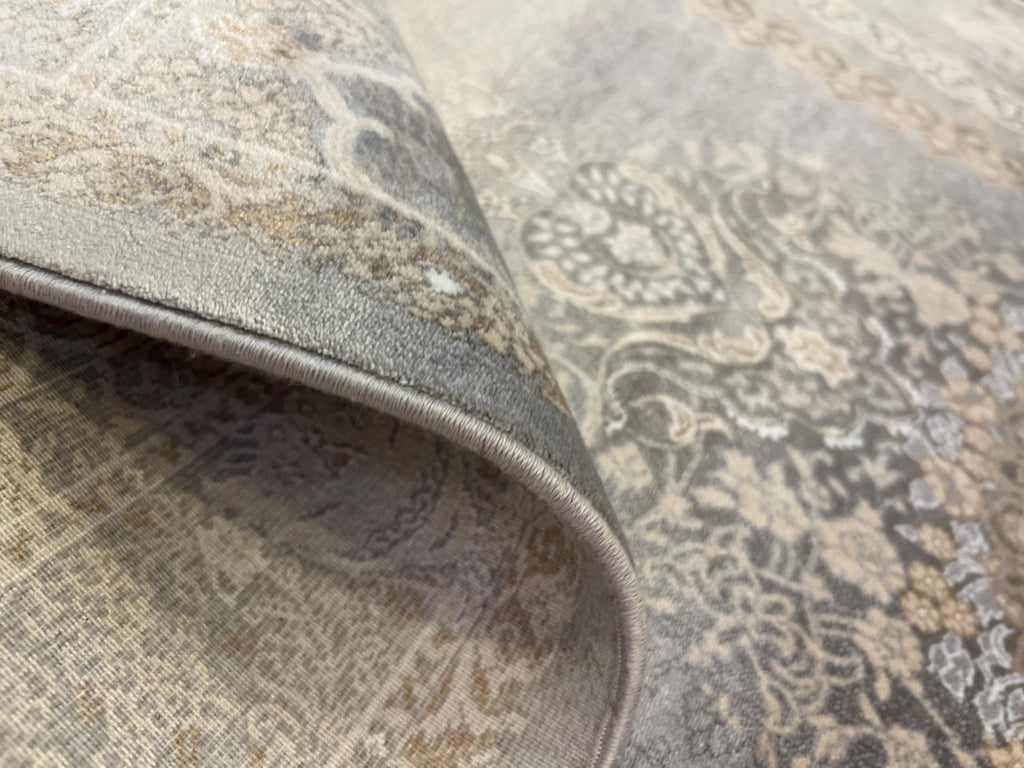 Gray Medallion Turkish Silk Runner Rug, Classic Luxury Hallway Rug
