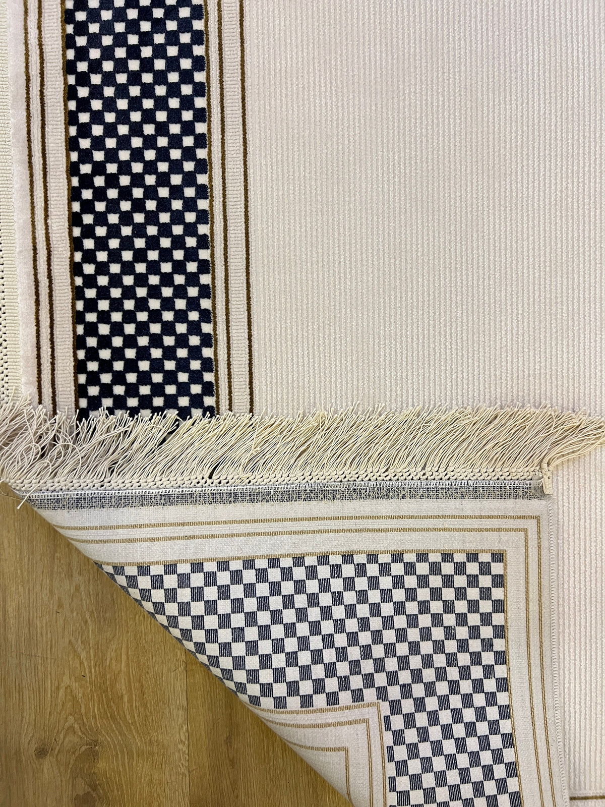 White and Blue Bamboo Rug, Bordered Minimalist Rug, 5x8 ft