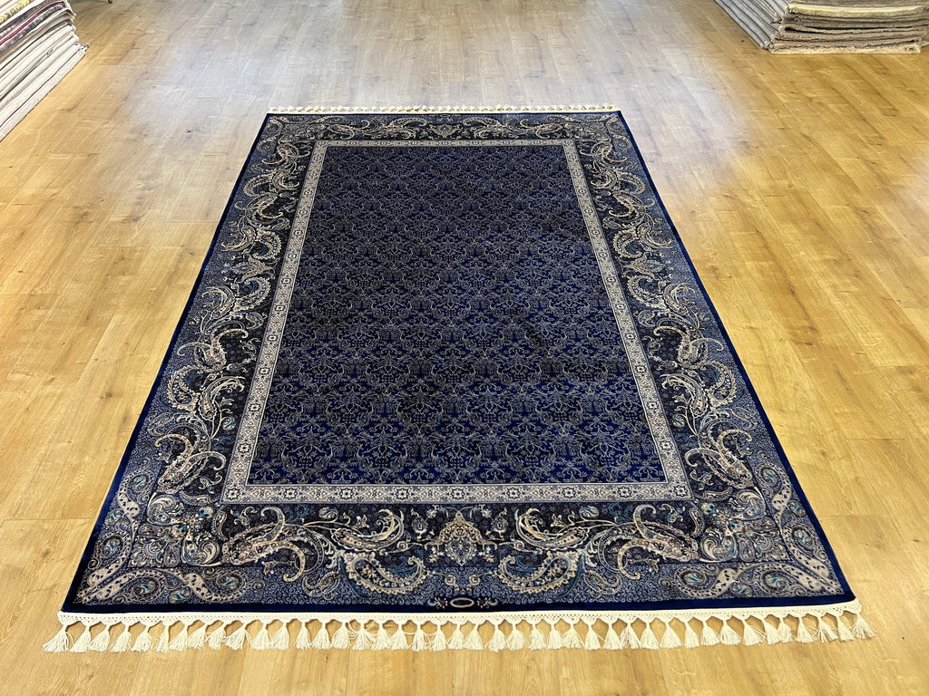 Dark Blue Silk Rug, Turkish Carpet, Luxury Home Decor