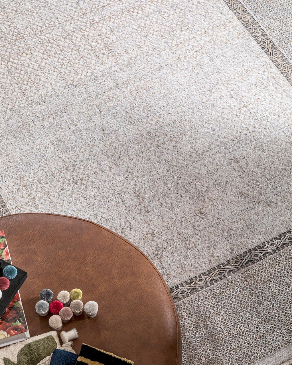 Gray Gold Geometric Bamboo Rug with Modern Patterns