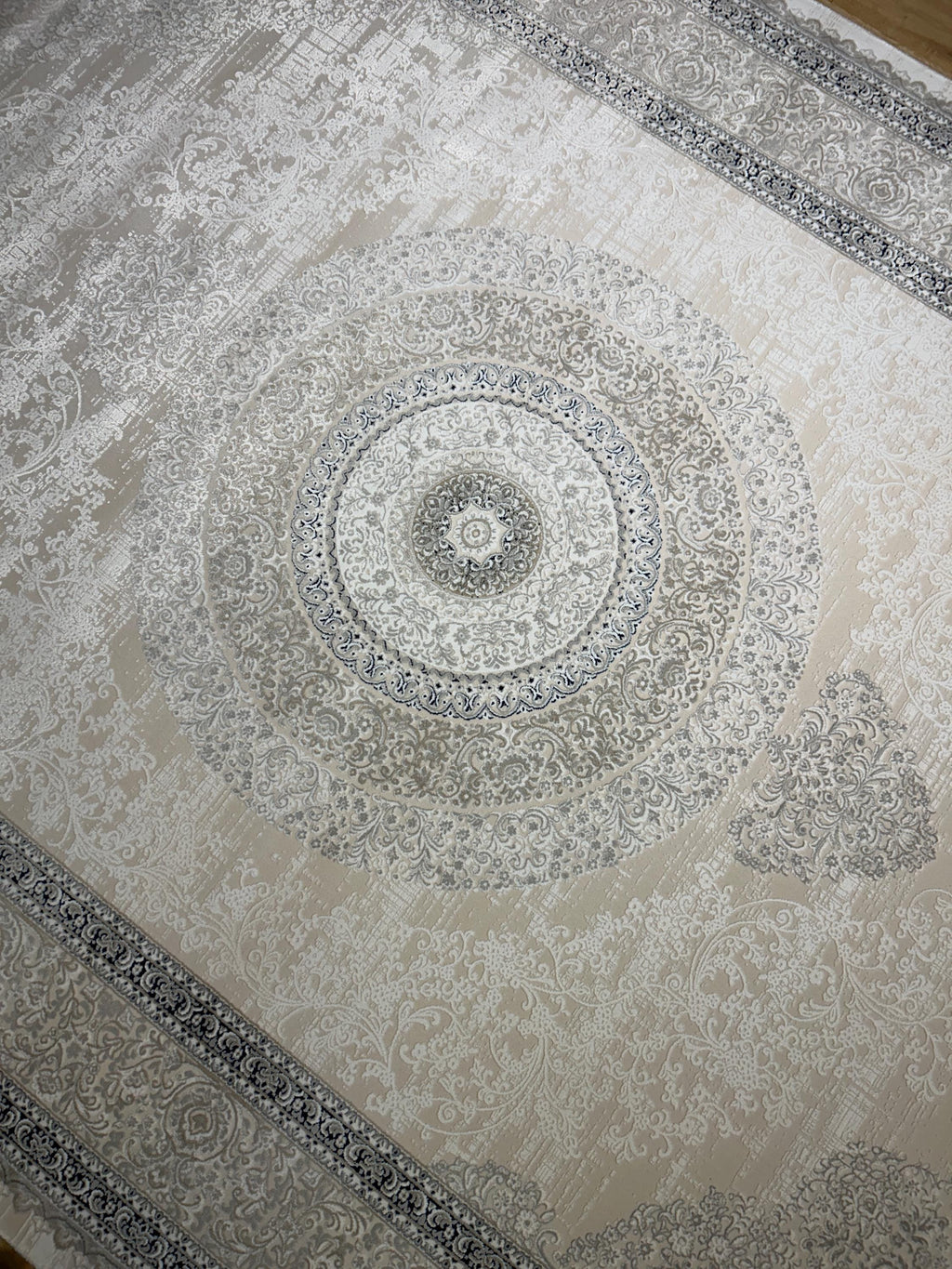 Cream Navy Blue  Bamboo Rug, Classic Medallion Bamboo Carpet, Home Decor