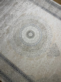 Cream Navy Blue  Bamboo Rug, Classic Medallion Bamboo Carpet, Home Decor