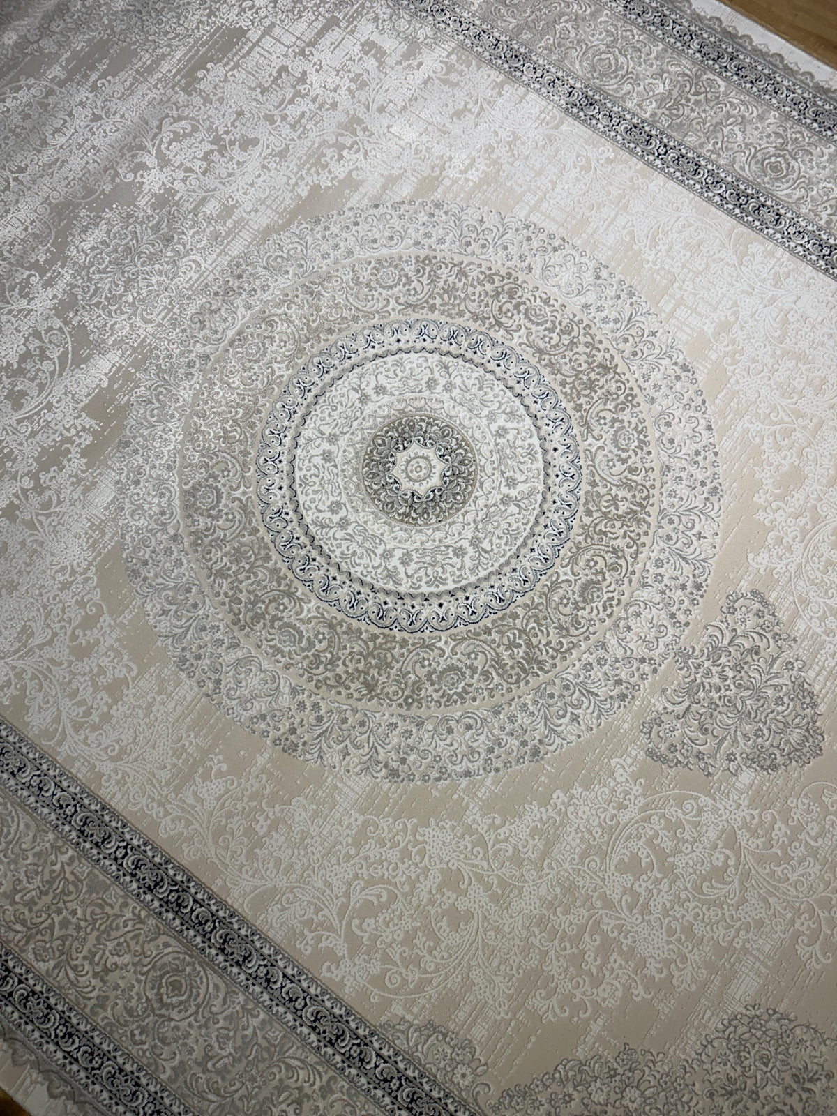 Cream Navy Blue  Bamboo Rug, Classic Medallion Bamboo Carpet, Home Decor