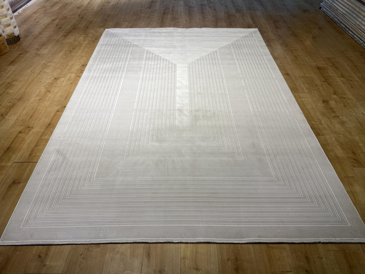 7x10 ft Ivory Cream Bamboo Rug, Striped Modern Bamboo Carpet
