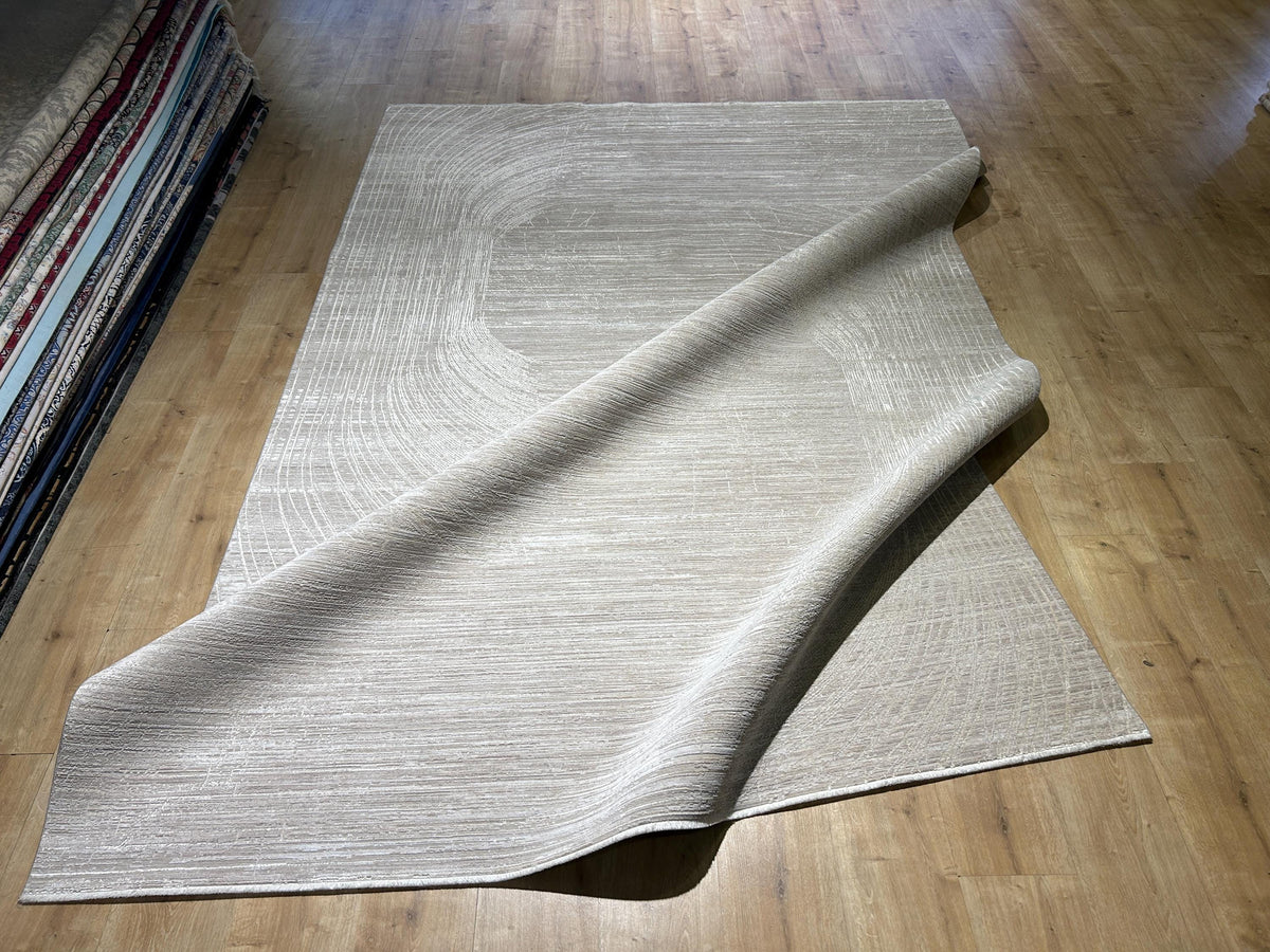 Beige Bamboo Rug with Abstract Striped Modern Patterns