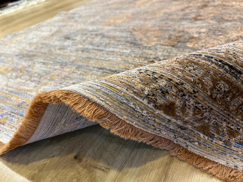 Gray Copper 7x10 Ft Bamboo Rug with Antique Distressed Pattern