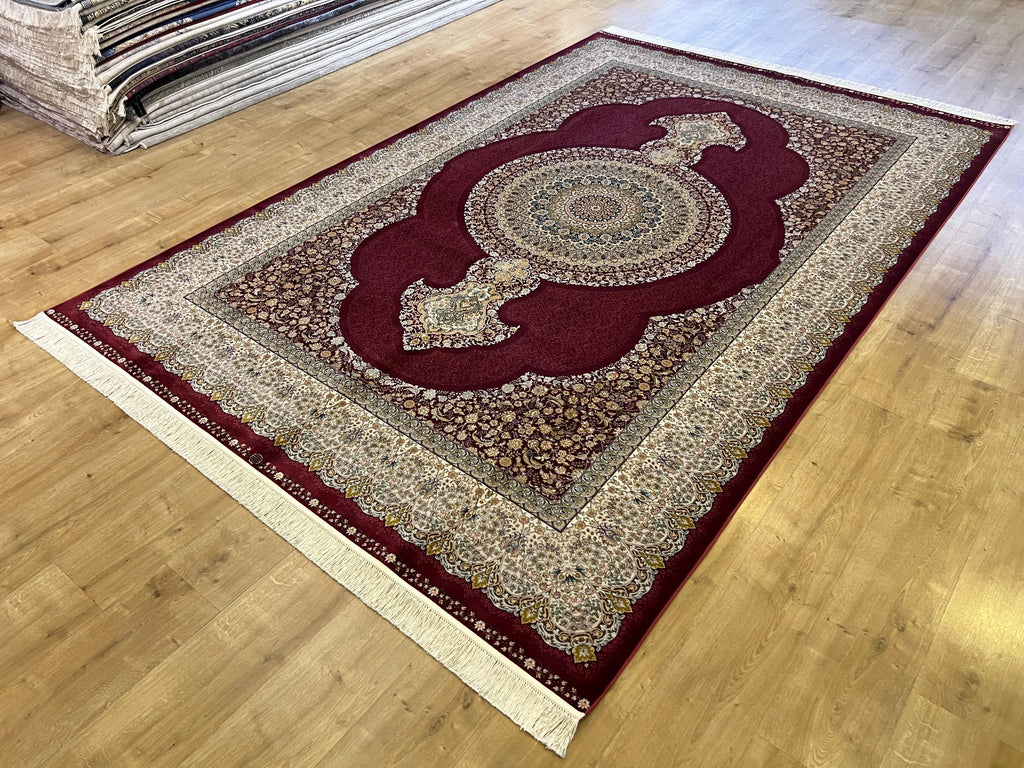 7x10 ft Red Traditional Floral Medallion Luxury Silk Rug