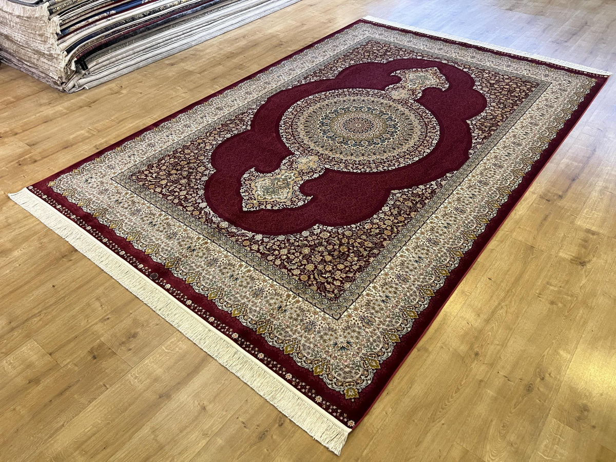 7x10 ft Red Traditional Floral Medallion Luxury Silk Rug