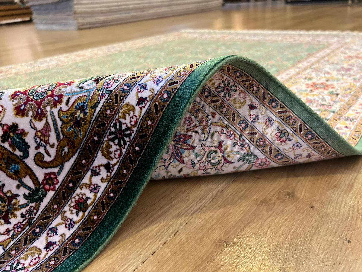 Green Modal Silk Turkish Carpet, 4x6 ft, Living Room Rug