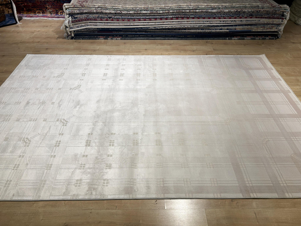 Beige Cream Bamboo Rug, Striped Minimalist Modern Rug, Oversize Carpet