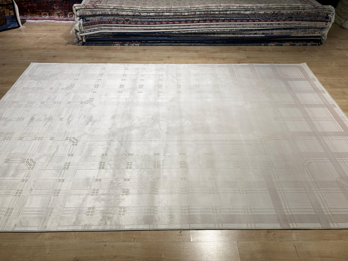 Beige Cream Bamboo Rug, Striped Minimalist Modern Rug, Oversize Carpet