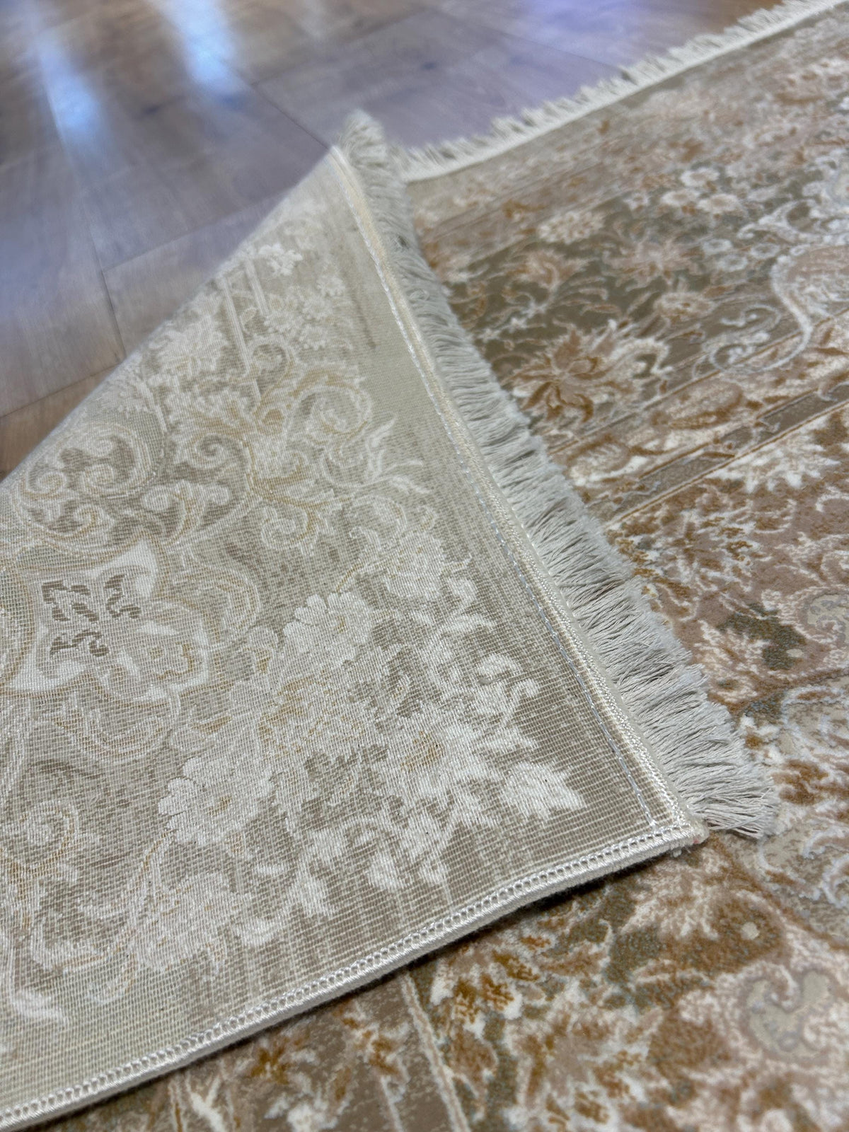 Light Brown Beige Silk Rug, Medallion Design Classic Silk Carpet