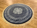 5x5 Ft Round Blue Silk Rug, Medallion Design, Classic Luxury Area Rug