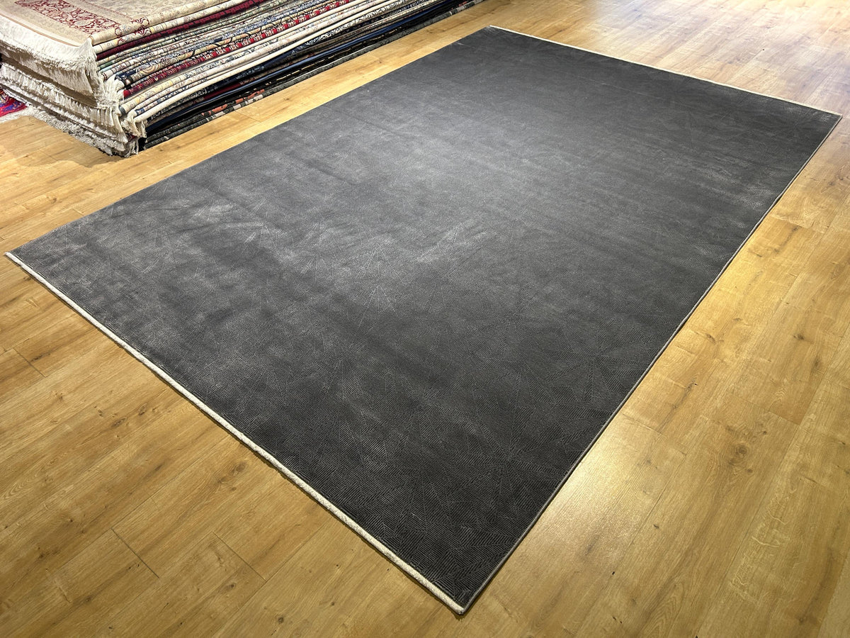 7x10 ft Dark Gray Bamboo Rug, Geometric Striped Modern Area Rug