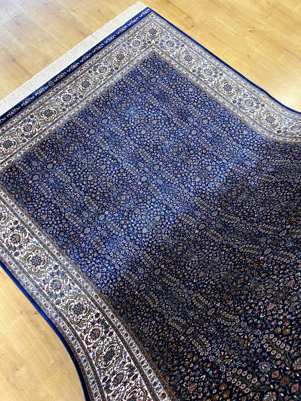 Floral Blue Modal Silk Rug, Turkish Carpet 5x8 ft