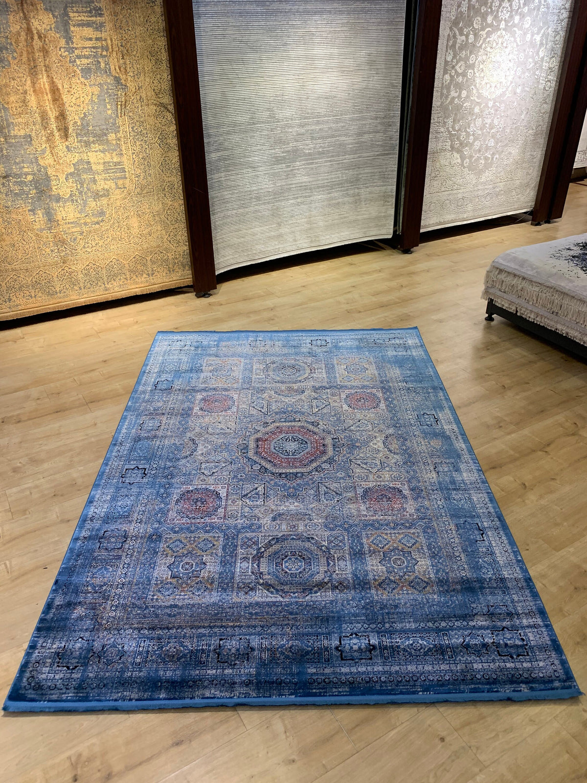 Blue Bamboo Rug, Ethnic Style, 5x8 ft Soft Touch
