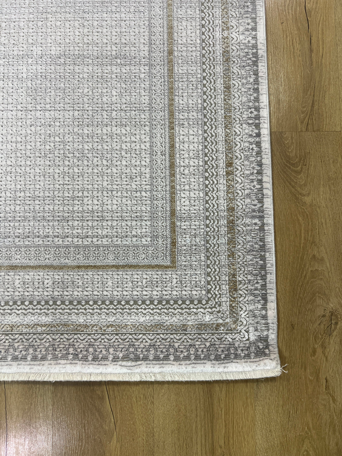 5x8 ft Gray Geometric Pattern Bamboo Rug with Gold Lines