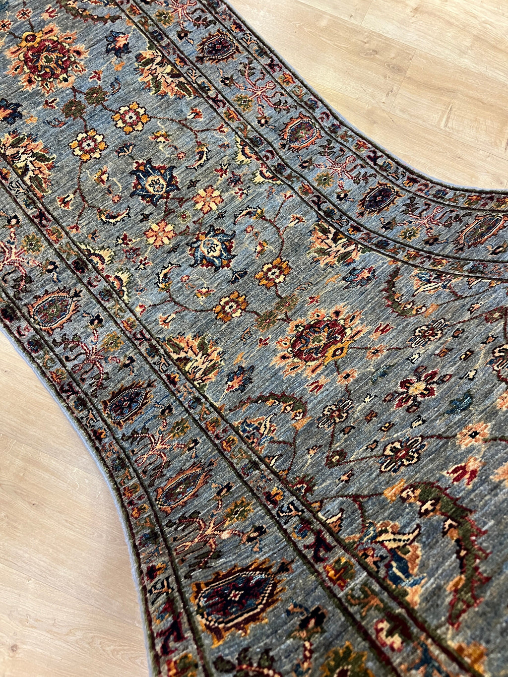 Blue Wool Rug, Traditional Turkish Style, 2.75x9.77 Ft