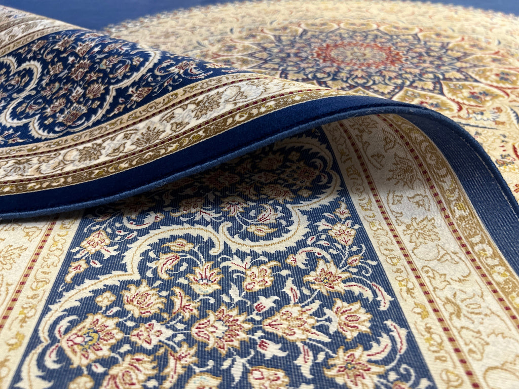 7x10 ft Elegant Silk Rug, Navy Ground Gold Medallion Classic Design