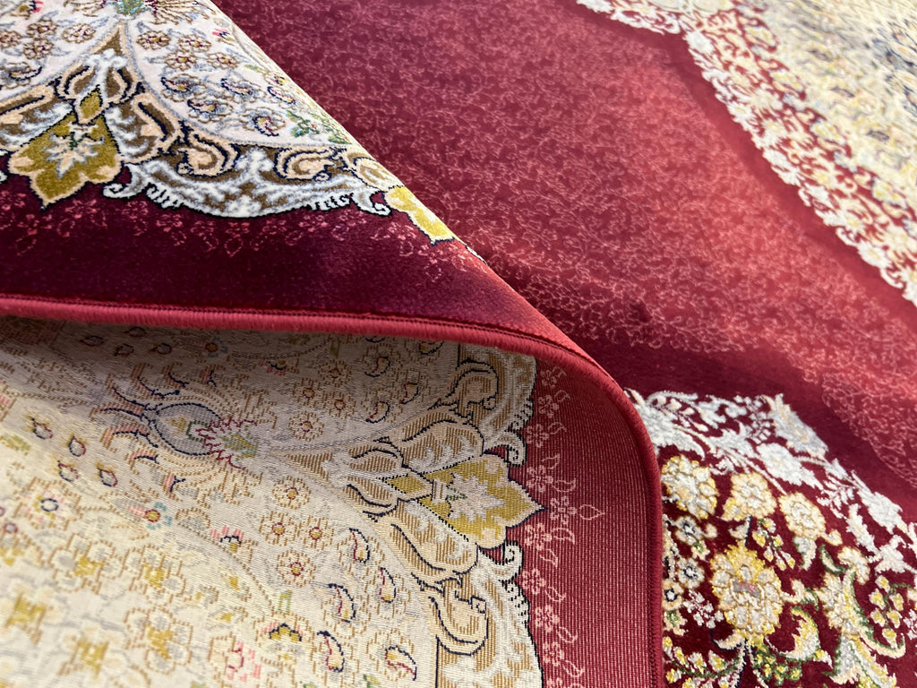 7x10 ft Red Traditional Floral Medallion Luxury Silk Rug
