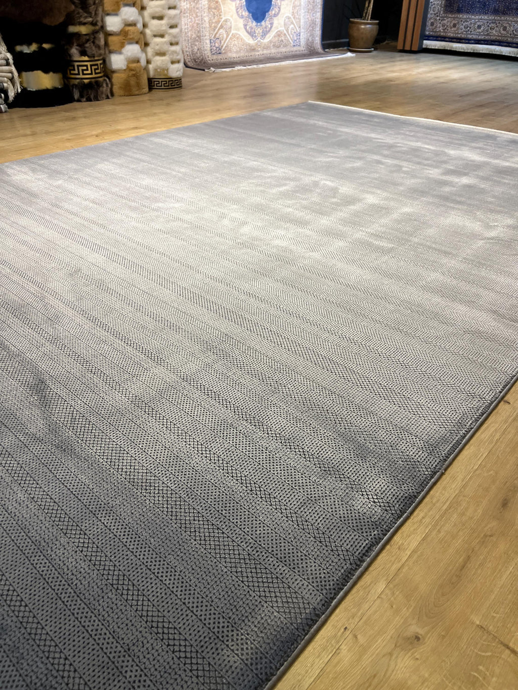 7x10 ft Gray Modern Bamboo Rug with Minimalist Design