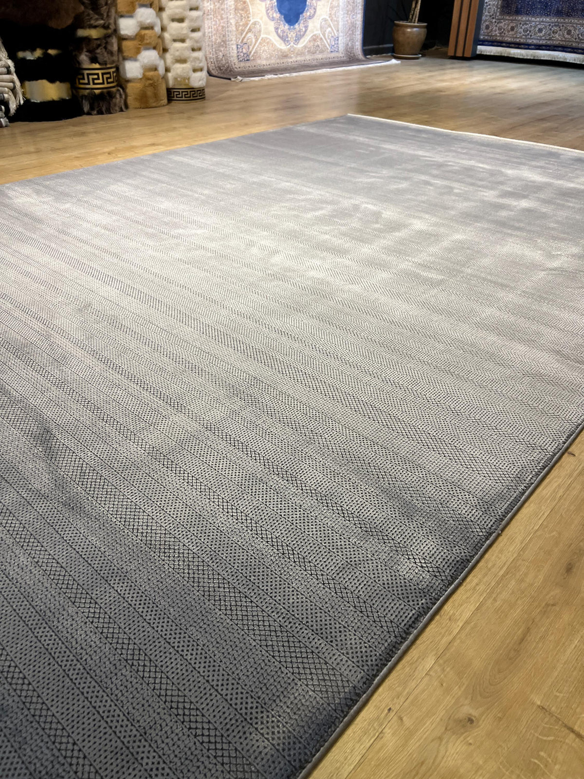7x10 ft Gray Modern Bamboo Rug with Minimalist Design