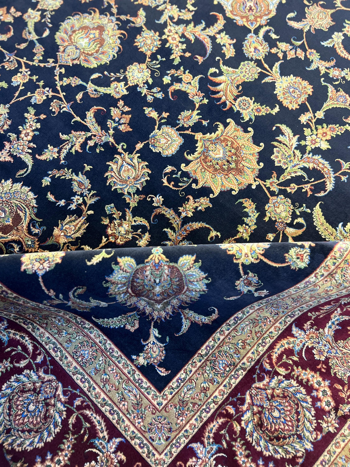 Dark Blue Silk Palace Rug, Turkish Oushak Style, 8x11 ft