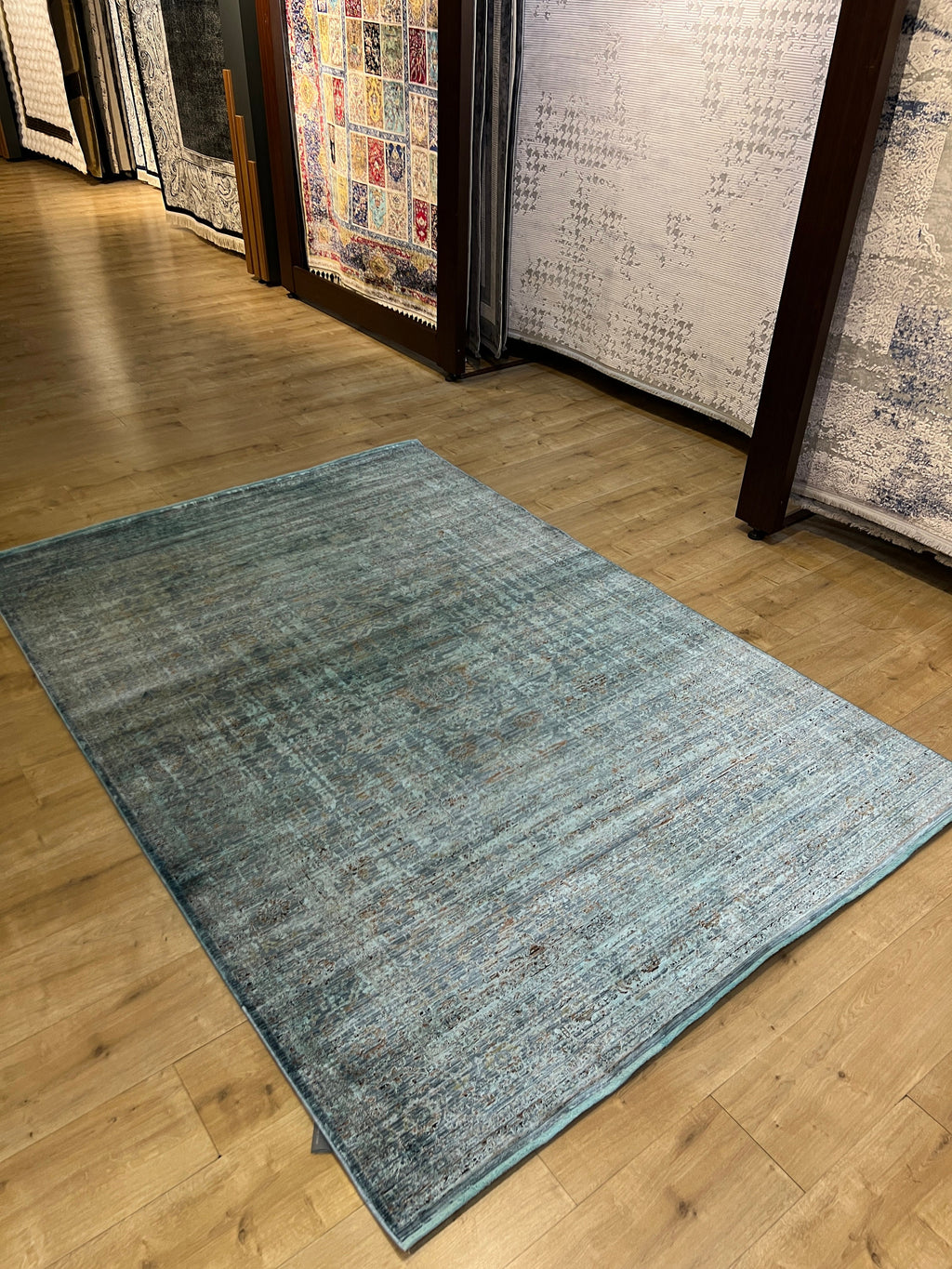 Blue Traditional Bamboo Rug, Distressed Pattern Rug, Luxury Home Decor
